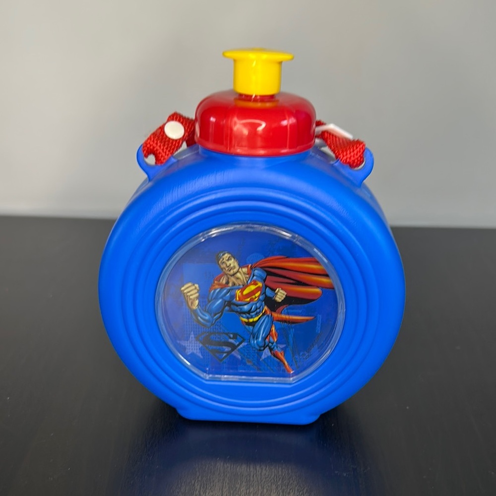 Blue and Red Canteen-Style Water Bottle with Clear Window